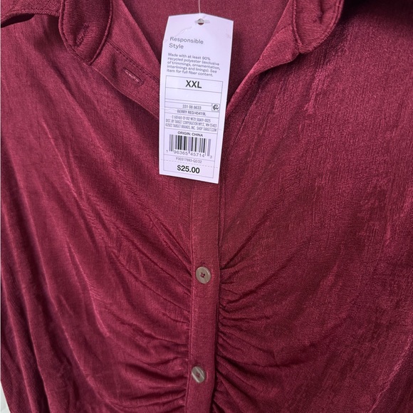 Wild Fable Red Ruched Polo Collar Dress - Picture 4 of 5